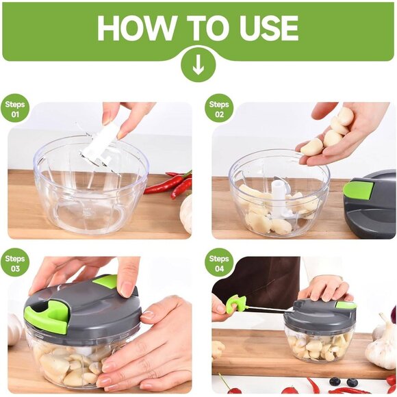 Manual Food Processor Vegetable Chopper, 500ml Hand Pull - Picture 2 of 6